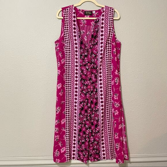 Bob Mackie Hot Pink Sleeveless Button Front Mini Dress Womens Medium Summer - Picture 1 of 9
